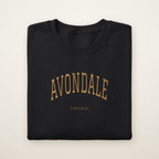 Avondale Chicago Embroidered Crewneck — Gold Thread on Black