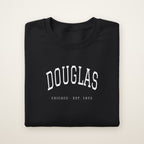 Douglas Chicago Embroidered Crewneck — White Thread on Black