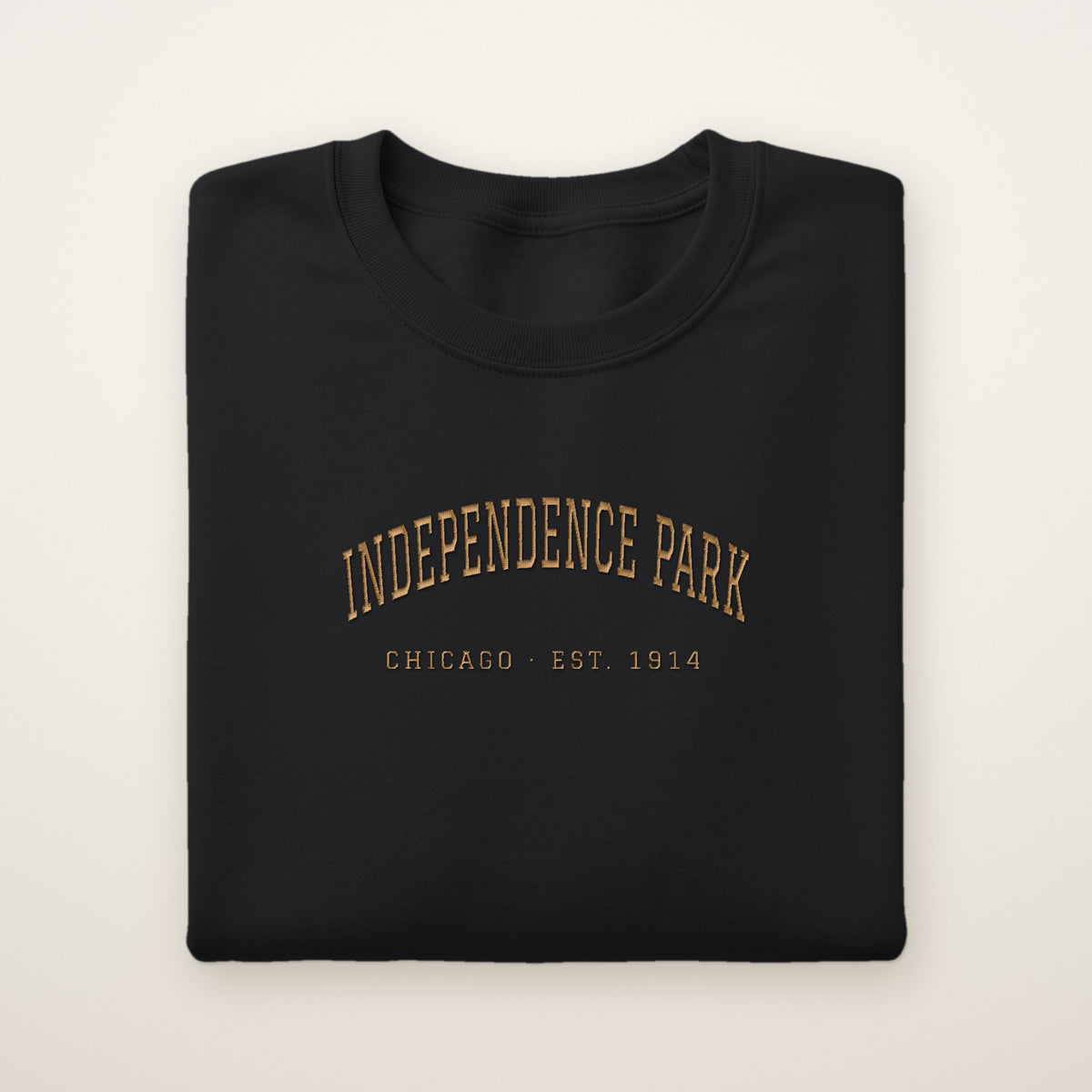 Independence Park Chicago Embroidered Crewneck — Gold Thread on Black