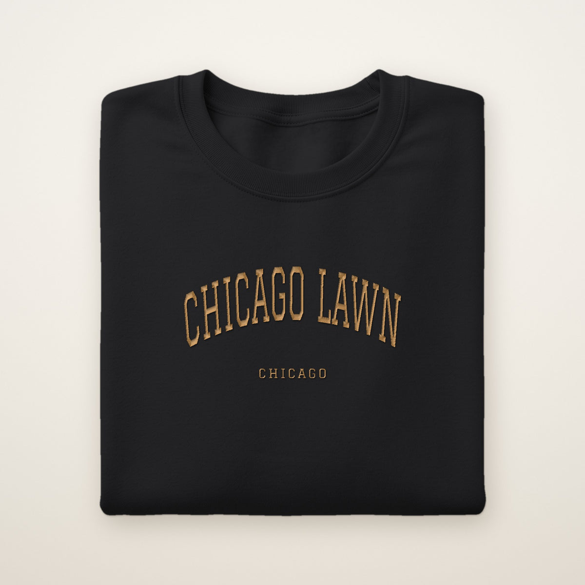 Chicago Lawn Chicago Embroidered Crewneck — Gold Thread on Black