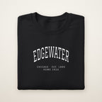 Edgewater Chicago Home 2026 Embroidered Crewneck — White Thread on Black