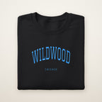 Wildwood Chicago Embroidered Crewneck — Sky Blue Thread on Black