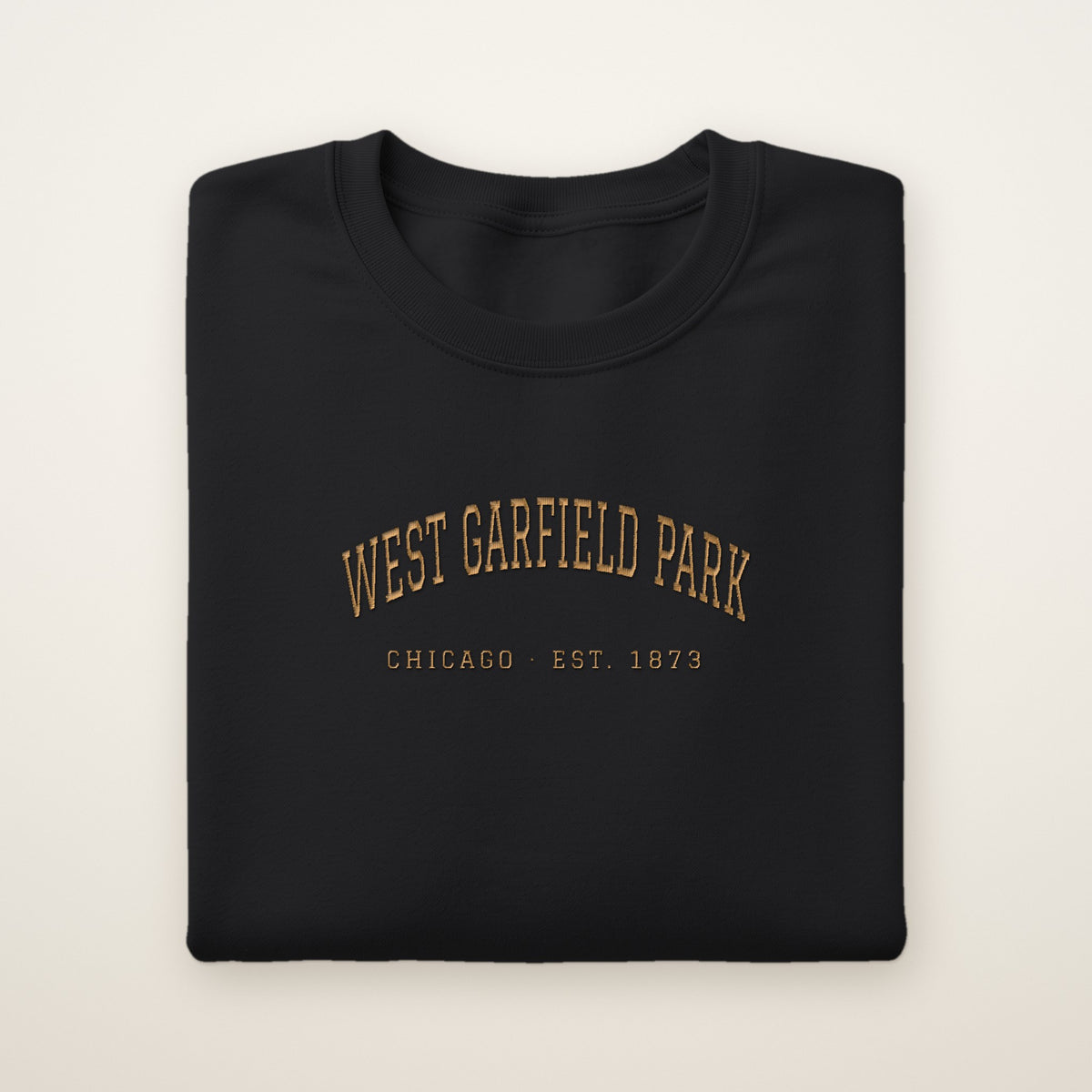 West Garfield Park Chicago Embroidered Crewneck — Gold Thread on Black