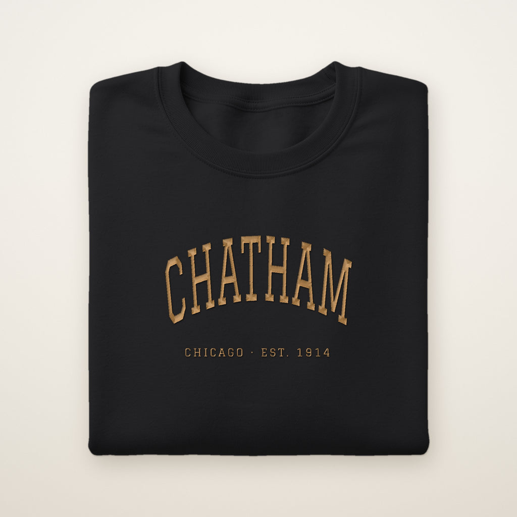 Chatham Chicago Embroidered Crewneck — Gold Thread on Black