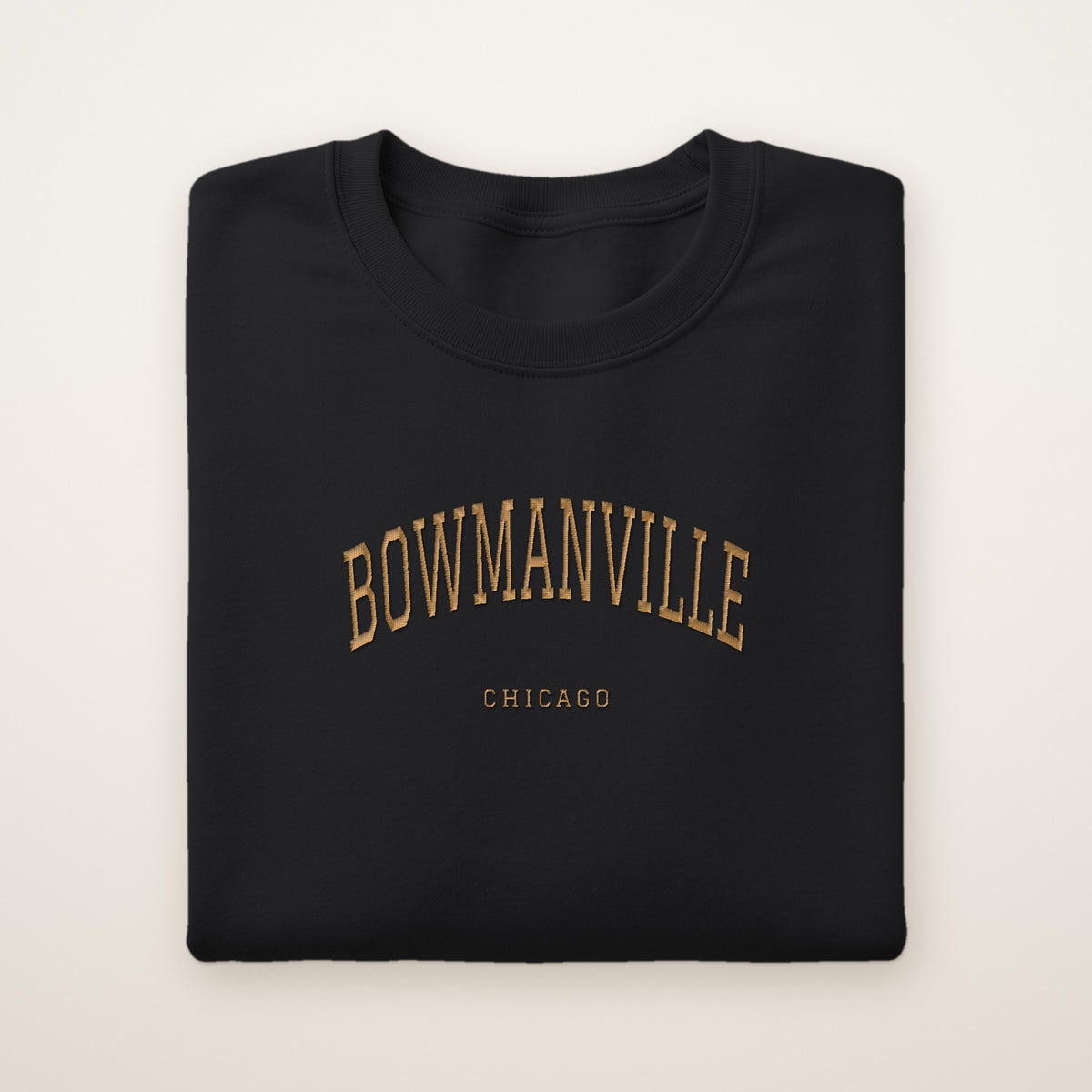 Bowmanville Chicago Embroidered Crewneck — Gold Thread on Black