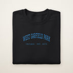 West Garfield Park Chicago Embroidered Crewneck — Sky Blue Thread on Black