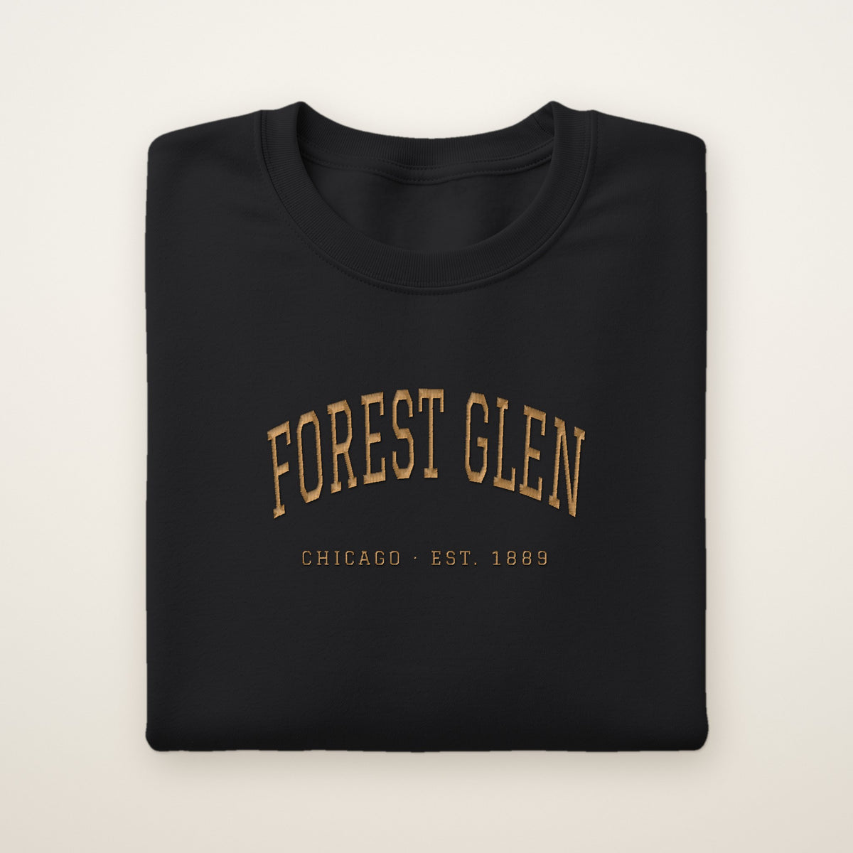 Forest Glen Chicago Embroidered Crewneck — Gold Thread on Black