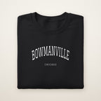 Bowmanville Chicago Embroidered Crewneck — White Thread on Black