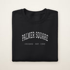 Palmer Square Chicago Embroidered Crewneck — White Thread on Black