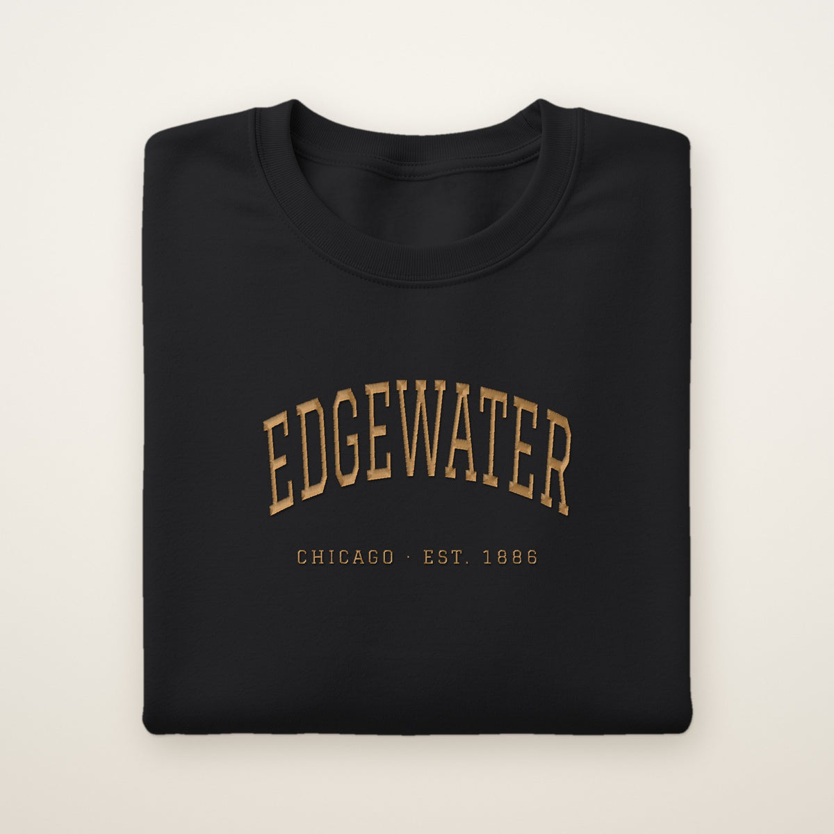 Edgewater Chicago Embroidered Crewneck — Gold Thread on Black