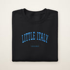 Little Italy Chicago Embroidered Crewneck — Sky Blue Thread on Black