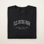 Old Irving Park Chicago Home 2026 Embroidered Crewneck — White Thread on Black
