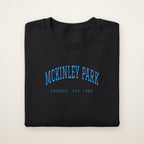 McKinley Park Chicago Embroidered Crewneck — Sky Blue Thread on Black