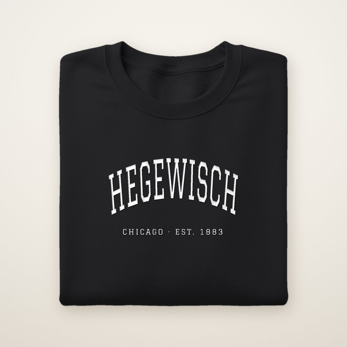 Hegewisch Chicago Embroidered Crewneck — White Thread on Black