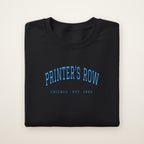 Printer's Row Chicago Embroidered Crewneck — Sky Blue Thread on Black