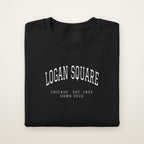 Logan Square Chicago Home 2026 Embroidered Crewneck — White Thread on Black