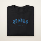 Peterson Park Chicago Embroidered Crewneck — Sky Blue Thread on Black