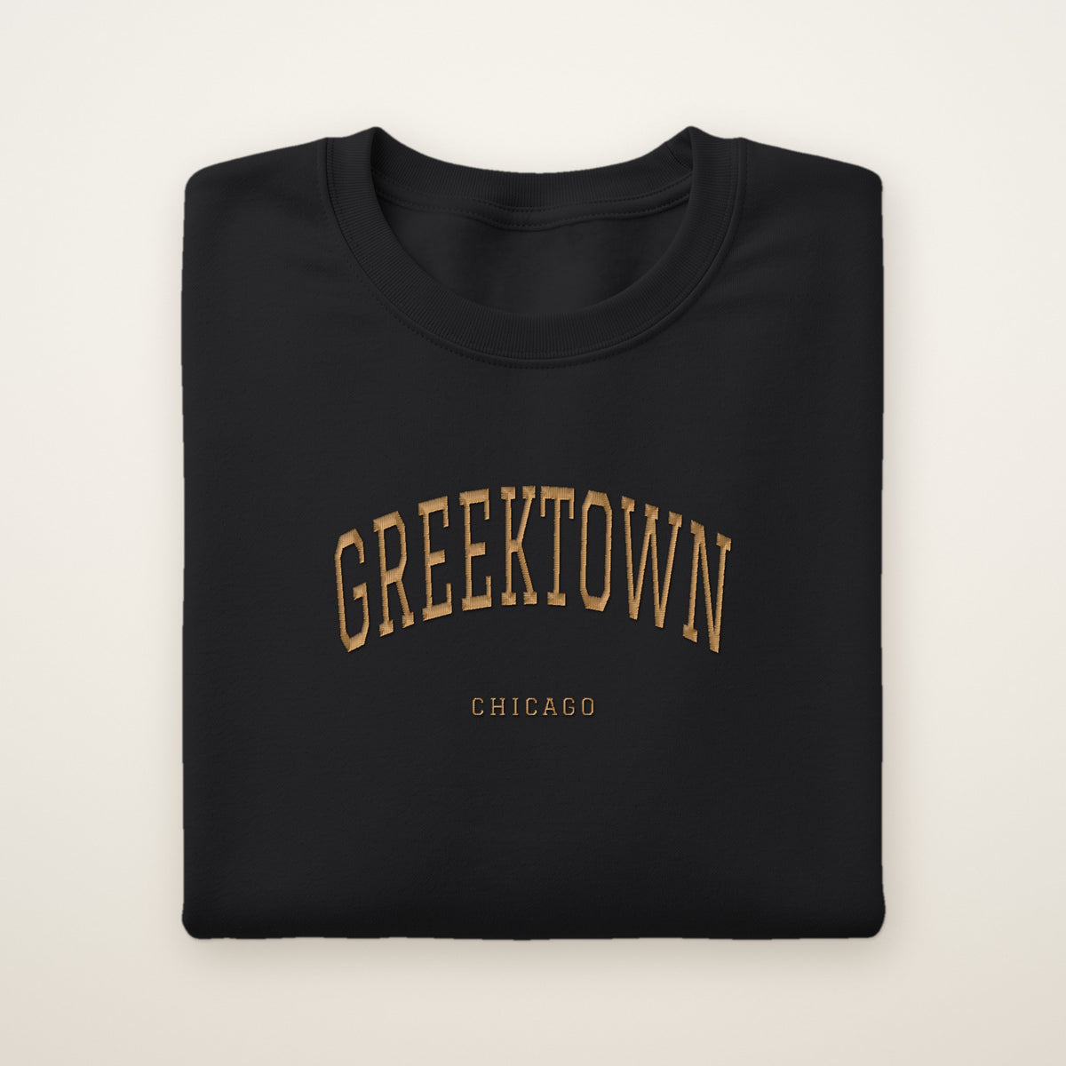 Greektown Chicago Embroidered Crewneck — Gold Thread on Black