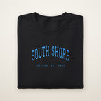 South Shore Chicago Embroidered Crewneck — Sky Blue Thread on Black