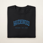 Ravenswood Chicago Embroidered Crewneck — Sky Blue Thread on Black