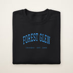 Forest Glen Chicago Embroidered Crewneck — Sky Blue Thread on Black