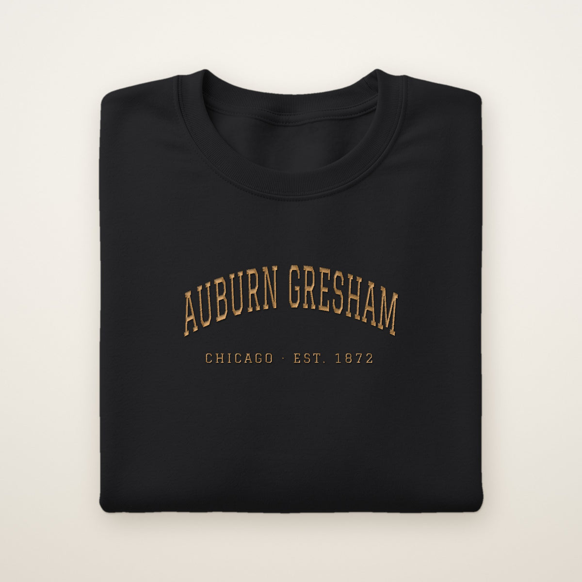 Auburn Gresham Chicago Embroidered Crewneck — Gold Thread on Black
