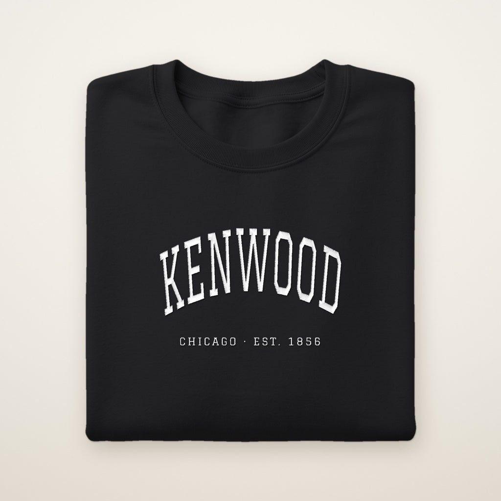 Kenwood Chicago Embroidered Crewneck — White Thread on Black