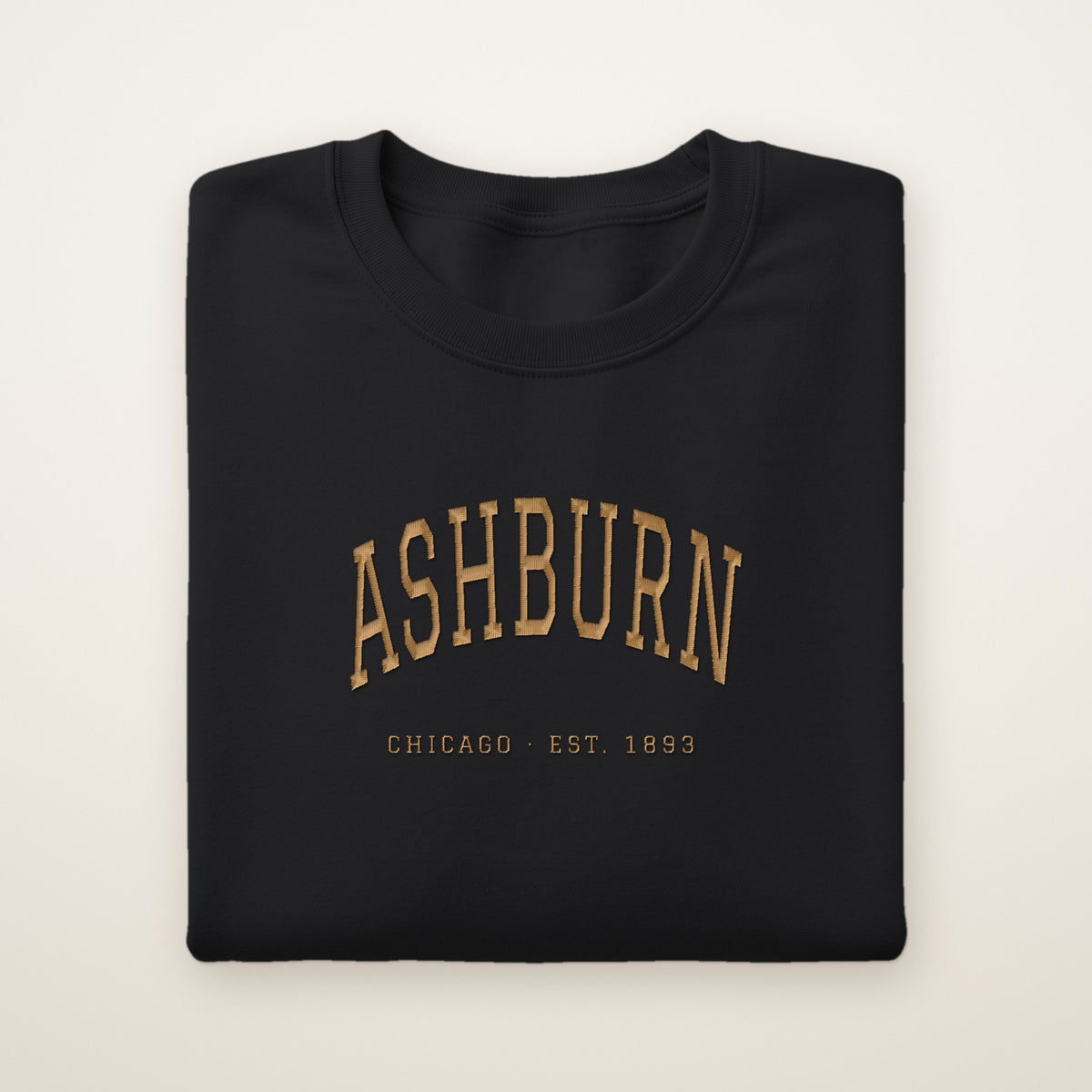 Ashburn Chicago Embroidered Crewneck — Gold Thread on Black