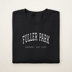 Fuller Park Chicago Embroidered Crewneck — White Thread on Black