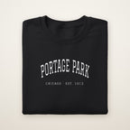 Portage Park Chicago Embroidered Crewneck — White Thread on Black