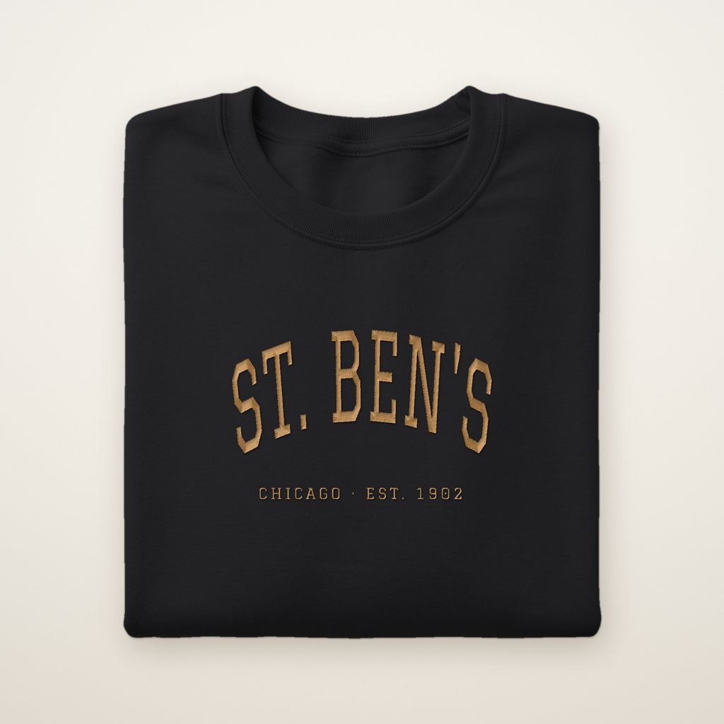 St. Ben's Chicago Embroidered Crewneck — Gold Thread on Black