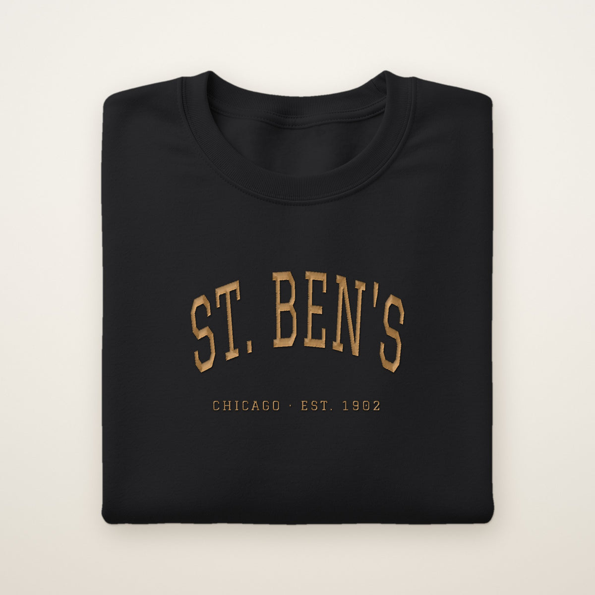St. Ben's Chicago Embroidered Crewneck — Gold Thread on Black