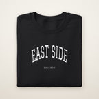 East Side Chicago Embroidered Crewneck — White Thread on Black