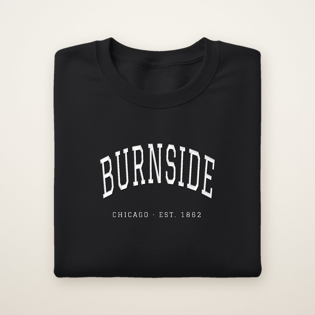 Burnside Chicago Embroidered Crewneck — White Thread on Black