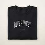 River West Chicago Embroidered Crewneck — White Thread on Black