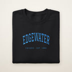 Edgewater Chicago Embroidered Crewneck — Sky Blue Thread on Black