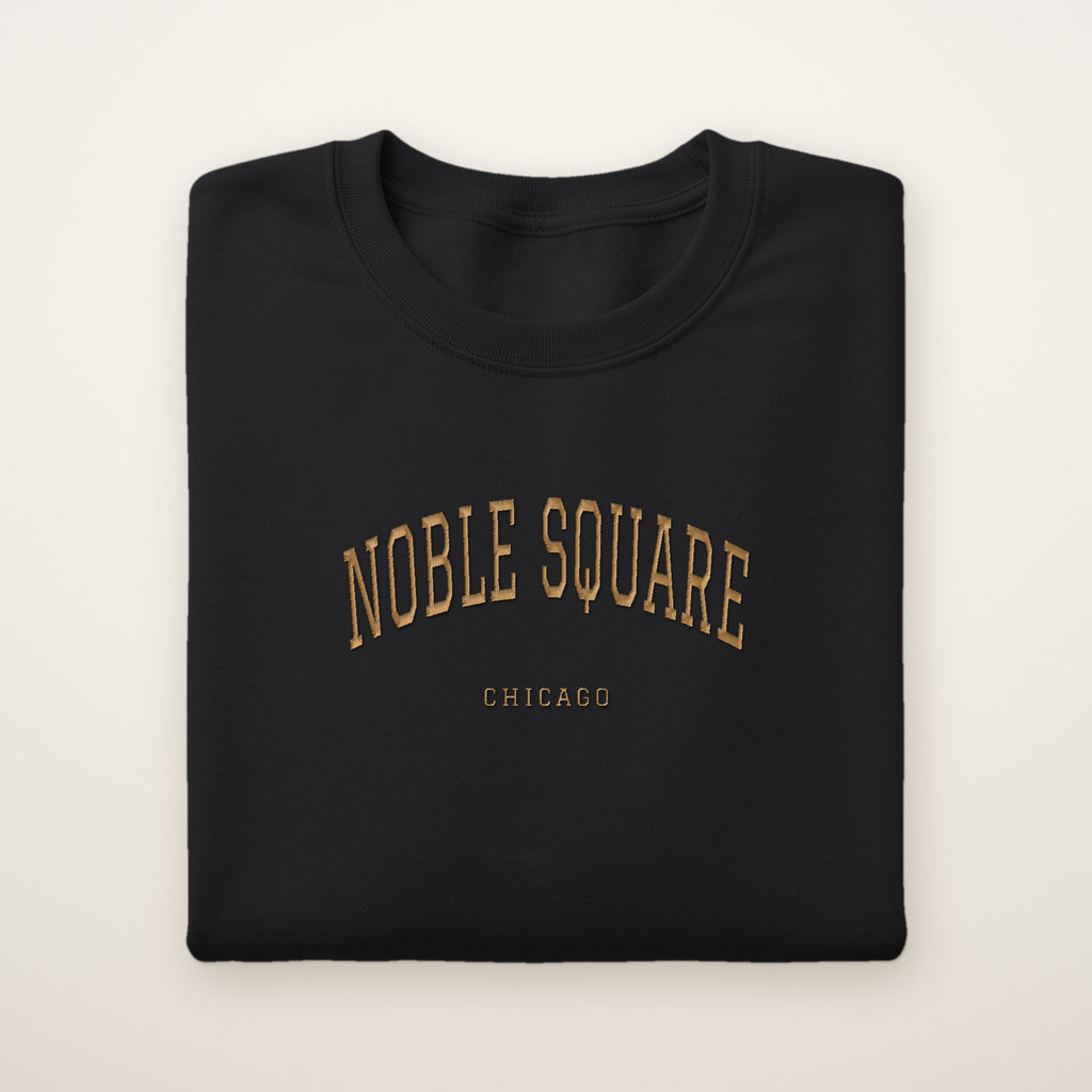 Noble Square Chicago Embroidered Crewneck — Gold Thread on Black