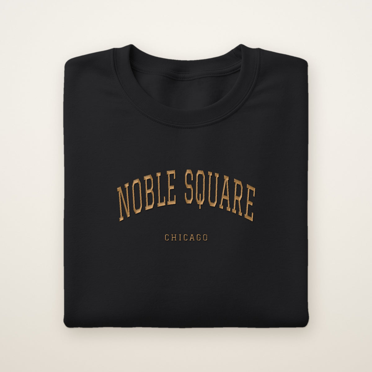 Noble Square Chicago Embroidered Crewneck — Gold Thread on Black