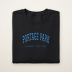 Portage Park Chicago Embroidered Crewneck — Sky Blue Thread on Black