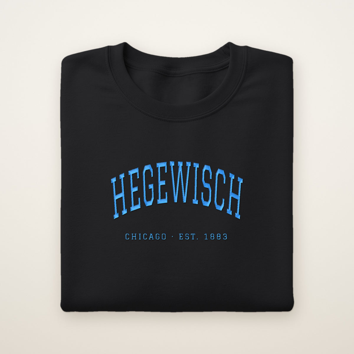 Hegewisch Chicago Embroidered Crewneck — Sky Blue Thread on Black
