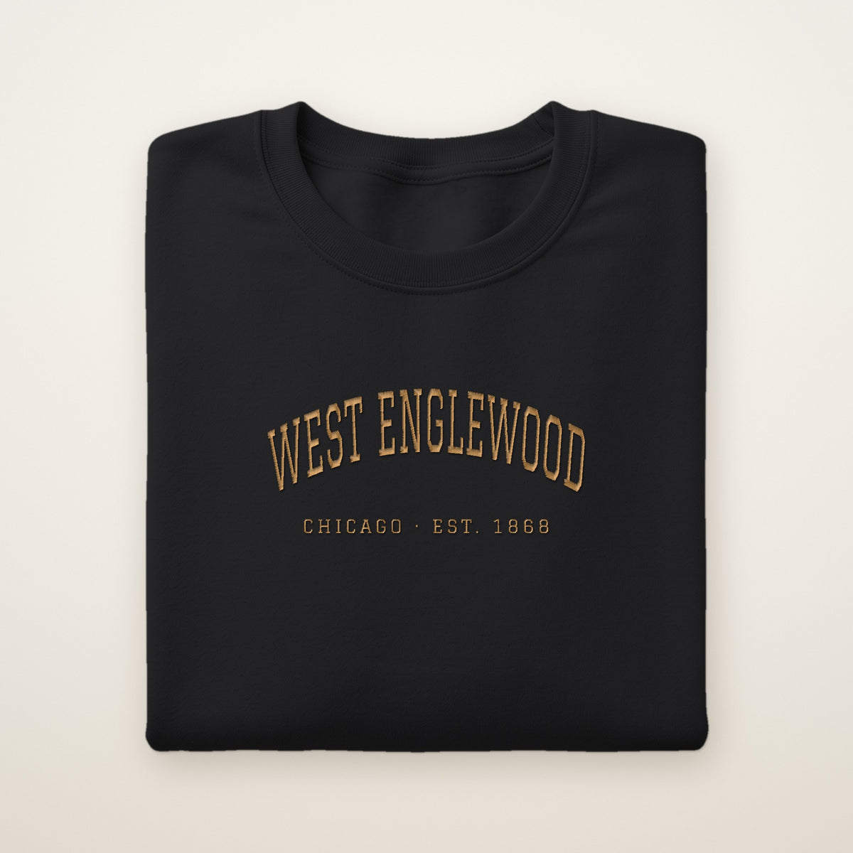 West Englewood Chicago Embroidered Crewneck — Gold Thread on Black