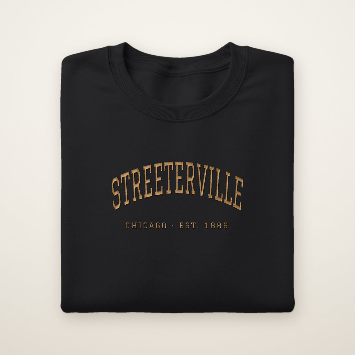 Streeterville Chicago Embroidered Crewneck — Gold Thread on Black
