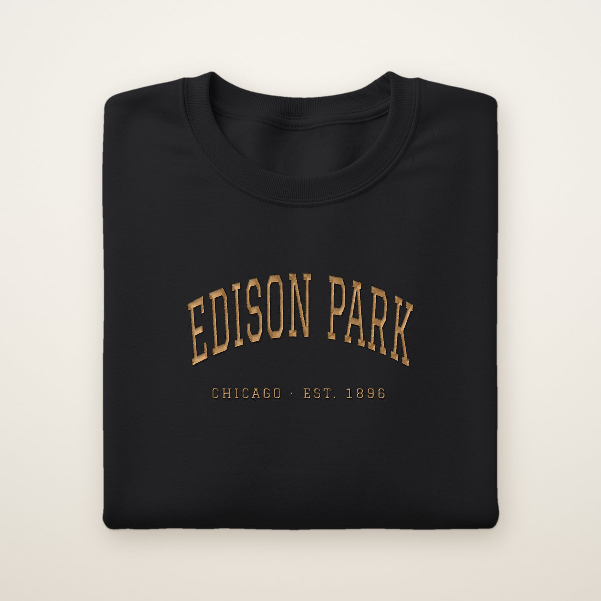 Edison Park Chicago Embroidered Crewneck — Gold Thread on Black