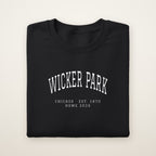 Wicker Park Chicago Home 2026 Embroidered Crewneck — White Thread on Black