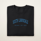 South Lawndale Chicago Embroidered Crewneck — Sky Blue Thread on Black