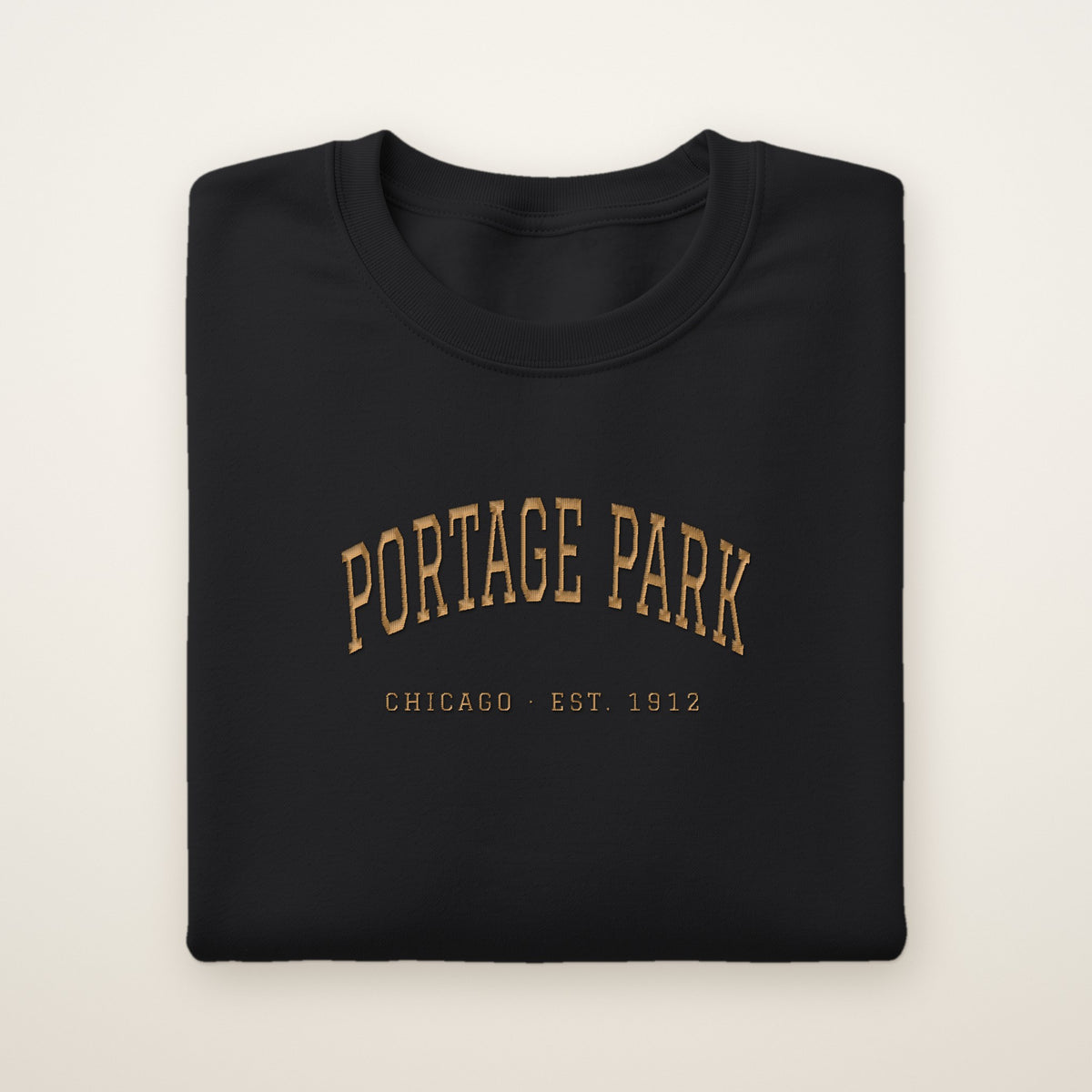Portage Park Chicago Embroidered Crewneck — Gold Thread on Black