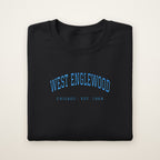 West Englewood Chicago Embroidered Crewneck — Sky Blue Thread on Black