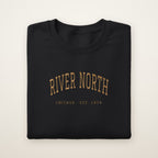 River North Chicago Embroidered Crewneck — Gold Thread on Black