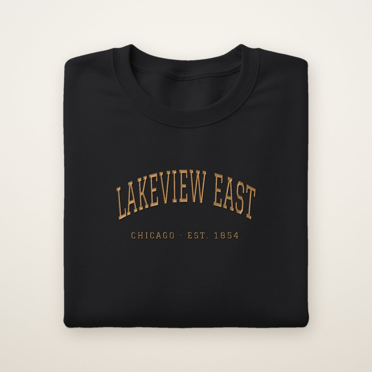 Lakeview East Chicago Embroidered Crewneck — Gold Thread on Black