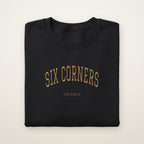 Six Corners Chicago Embroidered Crewneck — Gold Thread on Black